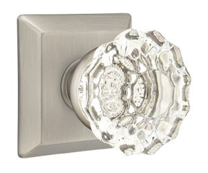 Emtek Astoria Clear Knob With Quincy Rosette Satin Nickel