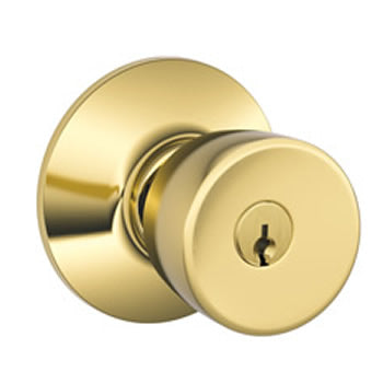 Schlage Bell Keyed Doorknob in Bright Brass 