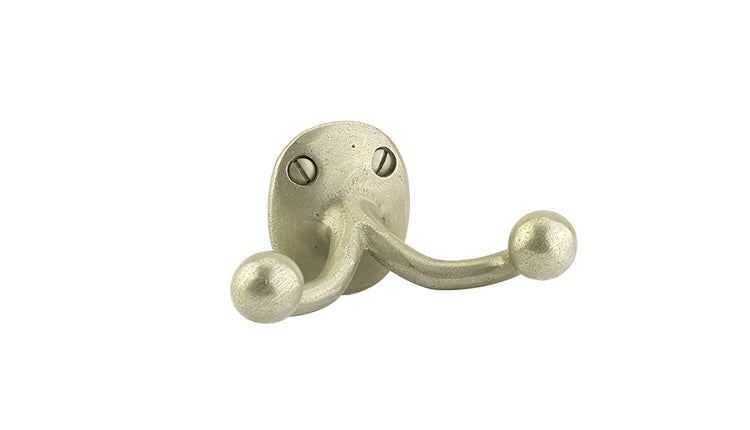 Emtek Sandcast Bronze Double Robe Hook Tumbled White Bronze