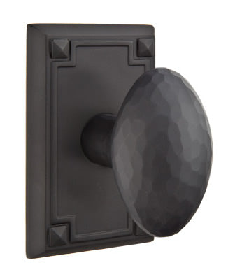 Emtek Hammered Egg Knob with Rectangular Rosette - Flat Black