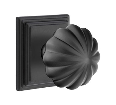 Emtek Melon Knob With Wilshire Rosette - Flat Black