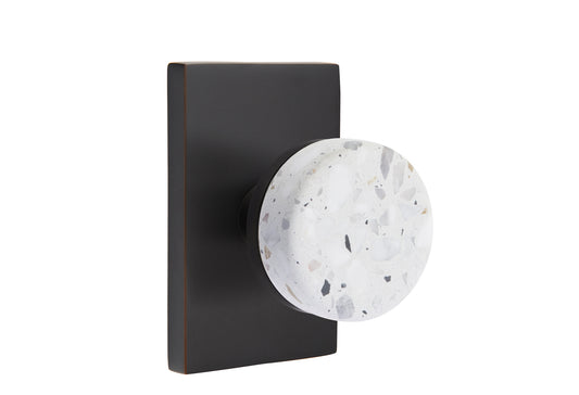 Emtek Conical Light Terrazzo Knob with Modern Rectangular Rosette
