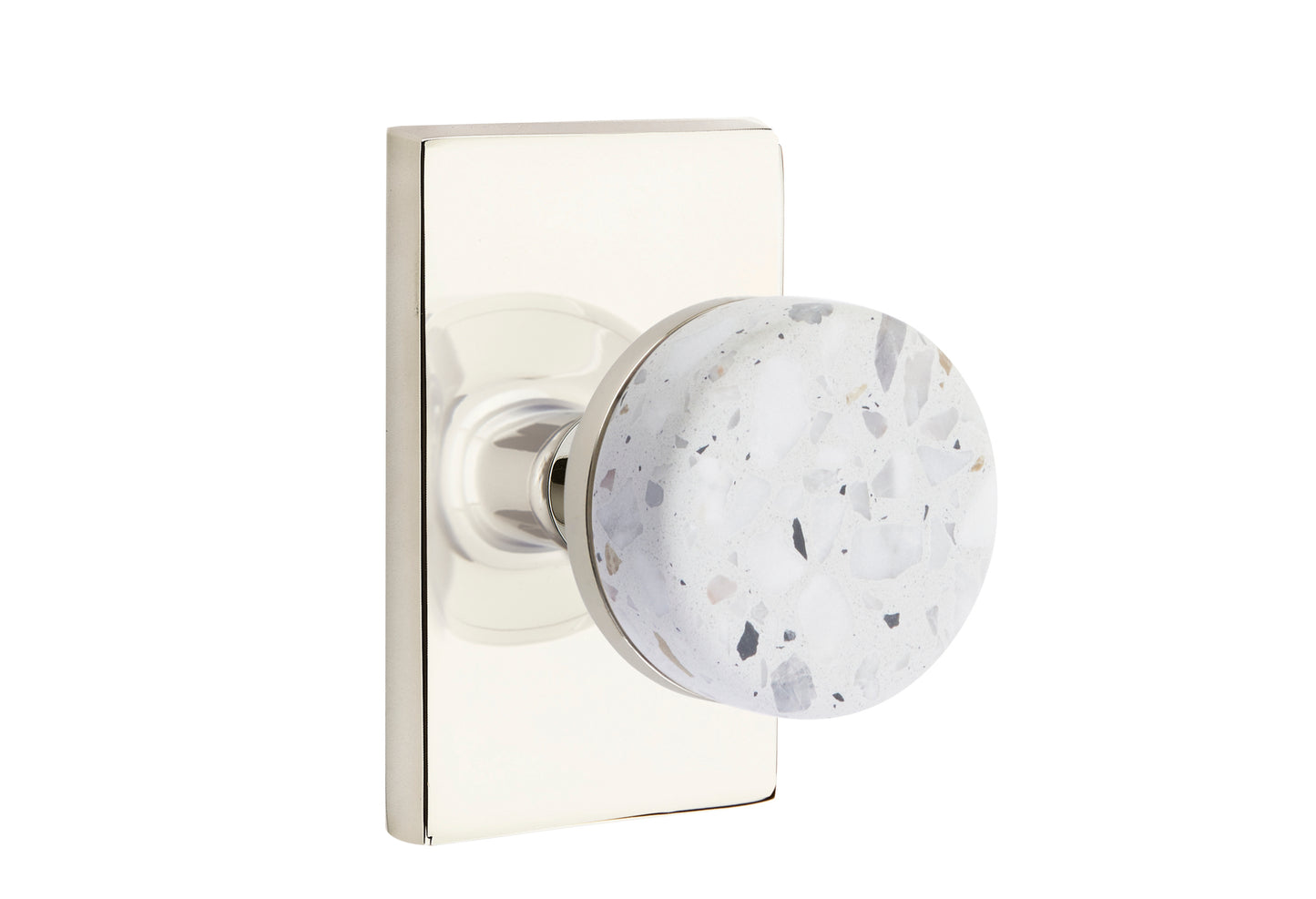Emtek Conical Light Terrazzo Knob with Modern Rectangular Rosette