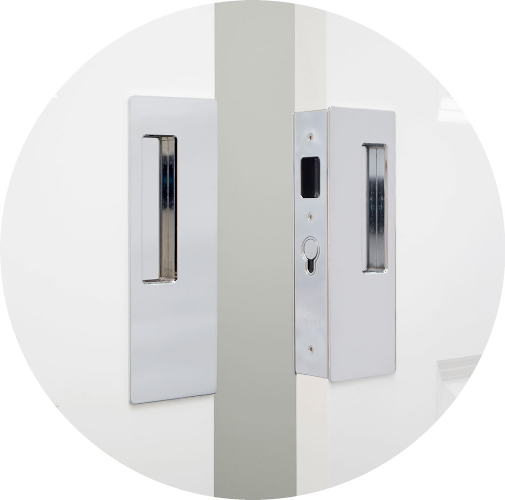 CL400D Privacy Bi-Parting Pocket Door Lock - Polished Chrome