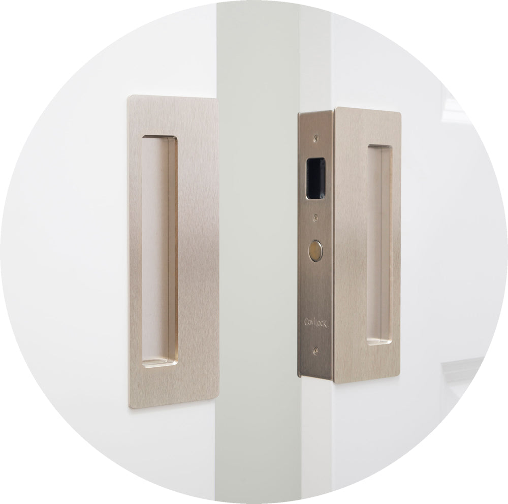 CL400D Privacy Bi-Parting Pocket Door Lock Closed - Satin Nickel