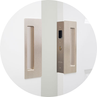 CL400D Privacy Bi-Parting Pocket Door Lock Closed - Satin Nickel