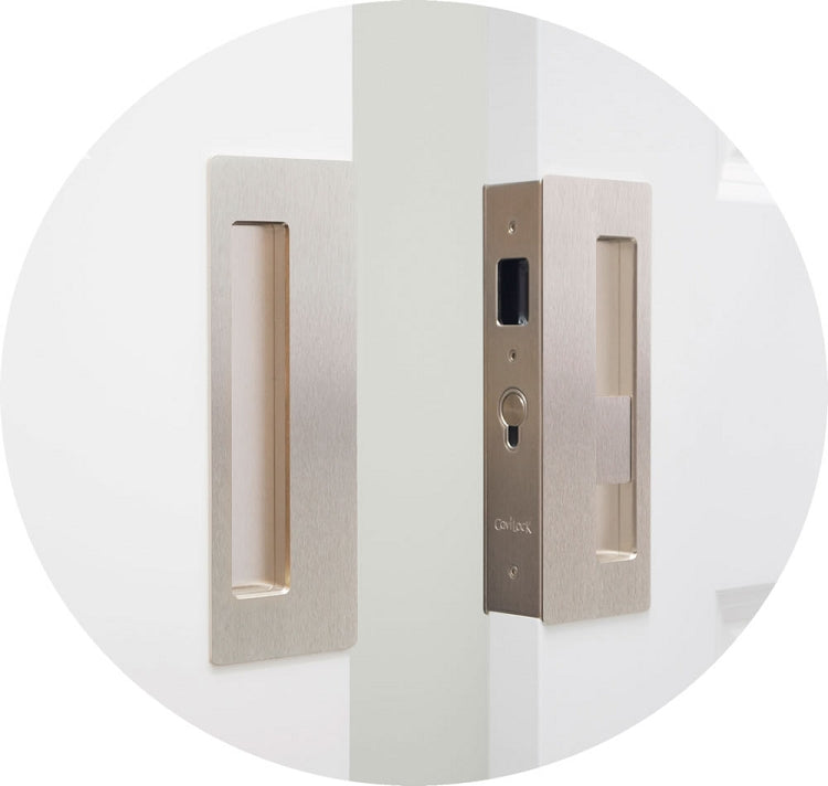 CL400D Privacy Bi-Parting Pocket Door Lock Closed - Satin Nickel