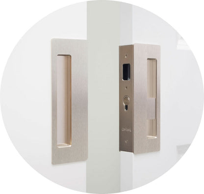 CL400D Privacy Bi-Parting Pocket Door Lock Closed - Satin Nickel