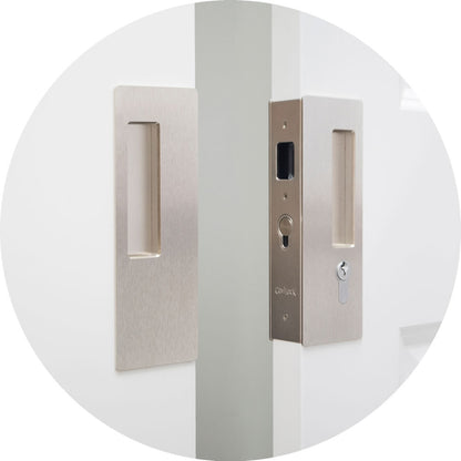 CL400D Privacy Bi-Parting Pocket Door Lock Closed - Satin Nickel