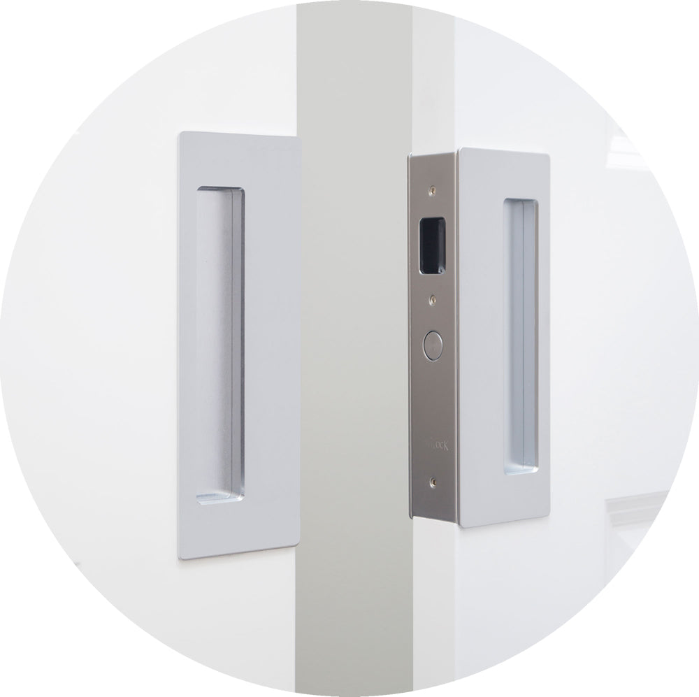 CL400D Privacy Bi-Parting Pocket Door Lock Closed - Matte Chrome