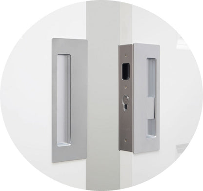 CL400D Privacy Bi-Parting Pocket Door Lock Closed - Matte Chrome