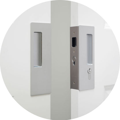 CL400D Privacy Bi-Parting Pocket Door Lock Closed - Matte Chrome