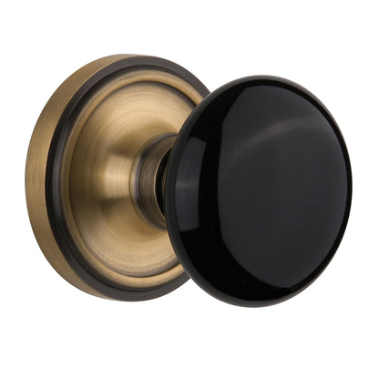Nostalgic Warehouse Black Porcelain Knob with Classic Rosette - Antique Brass