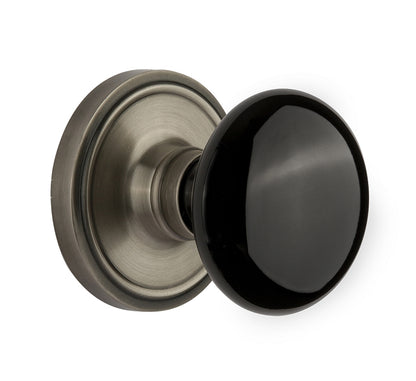 Nostalgic Warehouse Black Porcelain Knob with Classic Rosette - Antique pewter ( All Mortise Come W/ Keyhole )
