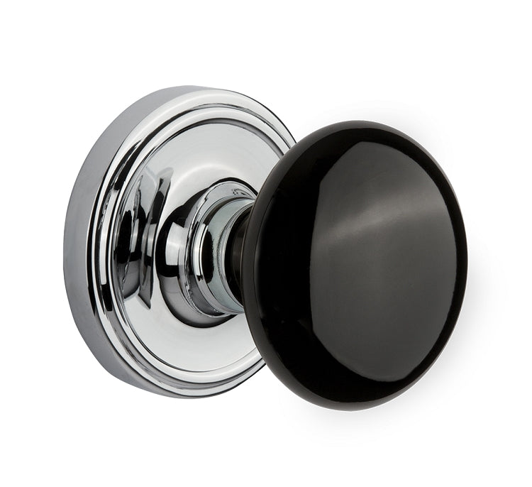 Nostalgic Warehouse Black Porcelain Knob with Classic Rosette - Bright chrome ( All Mortise Come W/ Keyhole )
