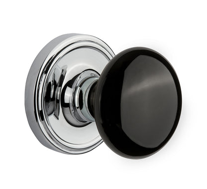 Nostalgic Warehouse Black Porcelain Knob with Classic Rosette - Bright chrome ( All Mortise Come W/ Keyhole )