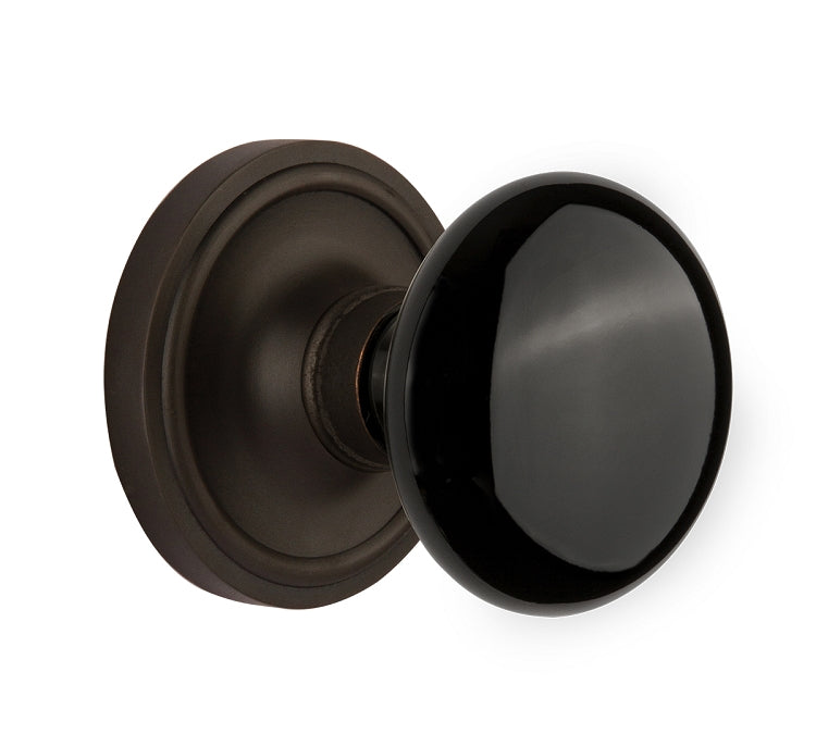 Nostalgic Warehouse Black Porcelain Knob with Classic Rosette - Oil rubbed bronze ( All Mortise Come W/ Keyhole )