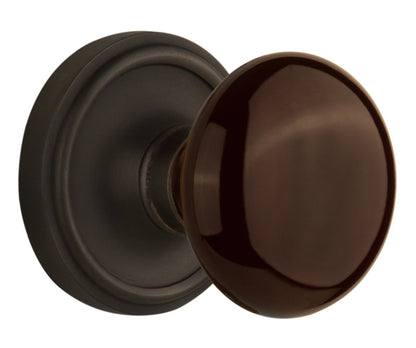 Nostalgic Warehouse Classic Rose with Brown Porcelain Knob - Mortise Lock