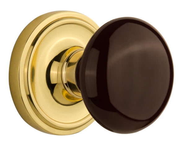 Nostalgic Warehouse Classic Rose with Brown Porcelain Knob - Mortise Lock