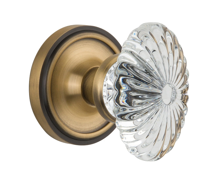 Nostalgic Warehouse Oval Fluted Crystal Knob with Classic Rosette - Antique Brass