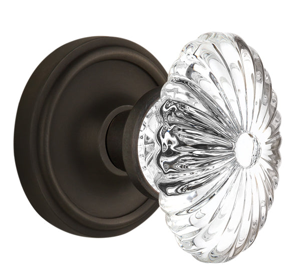 Nostalgic Warehouse Classic Rosette with Oval Fluted Crystal Knob - Mortise Lock
