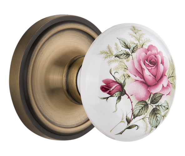 Nostalgic Warehouse Classic Rosette with White/Rose Porcelain Knob - Mortise Lock