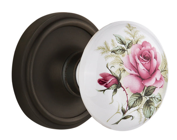 Nostalgic Warehouse Classic Rosette with White/Rose Porcelain Knob - Mortise Lock