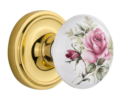 Nostalgic Warehouse Classic Rosette with White/Rose Porcelain Knob - Mortise Lock