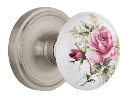 Nostalgic Warehouse Classic Rosette with White/Rose Porcelain Knob - Mortise Lock