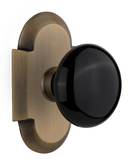 Nostalgic Warehouse Cottage Plate with Black Porcelain Knob - Antique brass