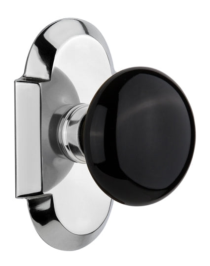 Nostalgic Warehouse Cottage Plate with Black Porcelain Knob - Bright Chrome