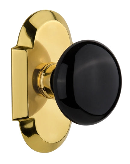Nostalgic Warehouse Cottage Plate with Black Porcelain Knob - Polished brass