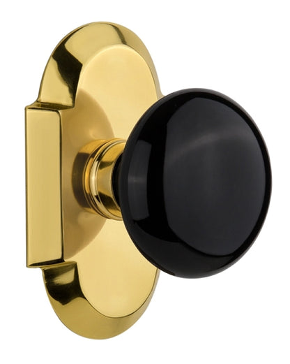 Nostalgic Warehouse Cottage Plate with Black Porcelain Knob - Polished brass