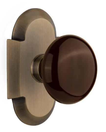 Nostalgic Warehouse Cottage Plate with Brown Porcelain Knob - Antique brass