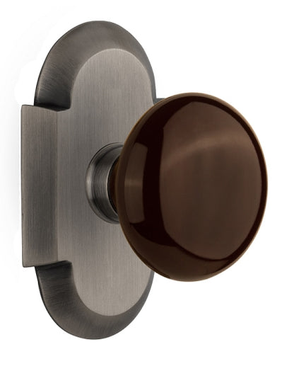 Nostalgic Warehouse Cottage Plate with Brown Porcelain Knob - Antique pewter