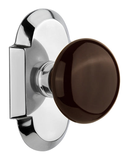 Nostalgic Warehouse Cottage Plate with Brown Porcelain Knob - Bright Chrome