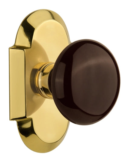 Nostalgic Warehouse Cottage Plate with Brown Porcelain Knob - Polished brass