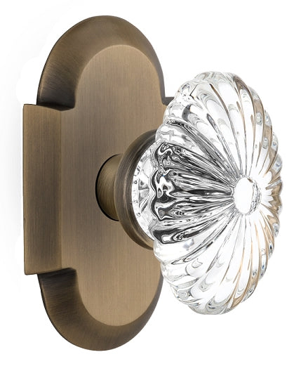 Nostalgic Warehouse Cottage Plate with Oval Fluted Crystal Knob - Antique brass