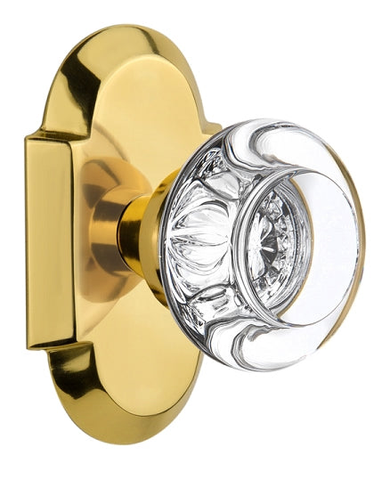 Nostalgic Warehouse Cottage Plate with Round Clear Crystal Knob - Polished brass