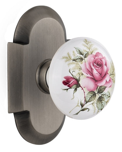 Nostalgic Warehouse Cottage Plate with Rose Porcelain Knob - Antique pewter