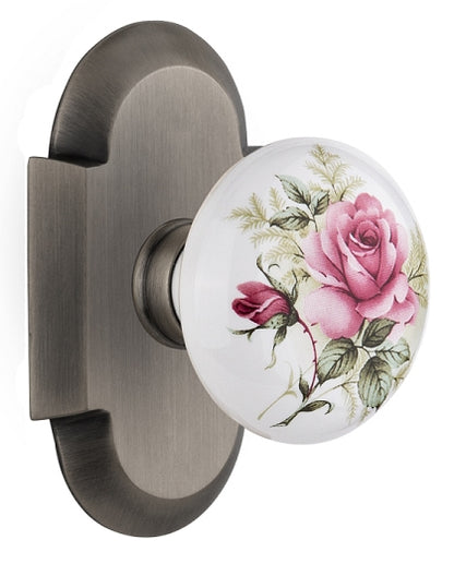 Nostalgic Warehouse Cottage Plate with Rose Porcelain Knob - Antique pewter
