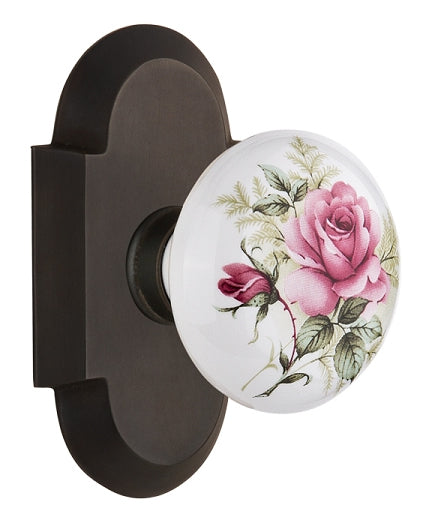 Nostalgic Warehouse Cottage Plate with Rose Porcelain Knob - Oil Rubbed Bronze