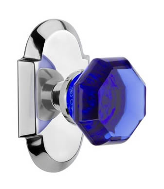 Nostalgic Warehouse Cottage Plate with Cobalt Waldorf Crystal Knob - Polished Chrome