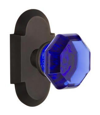 Nostalgic Warehouse Cottage Plate with Cobalt Waldorf Crystal Knob - Oil Rubbed Bronze