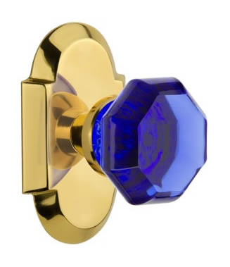 Nostalgic Warehouse Cottage Plate with Cobalt Waldorf Crystal Knob - Polished Brass