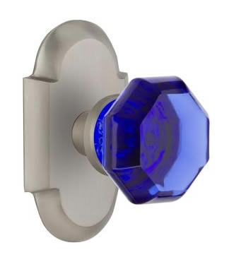 Nostalgic Warehouse Cottage Plate with Cobalt Waldorf Crystal Knob - Satin Nickel