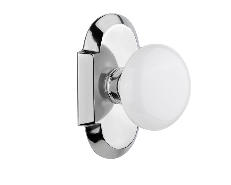 Nostalgic Warehouse Cottage Plate with White Porcelain Knob - Bright Chrome