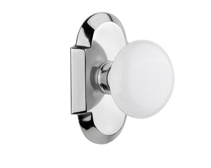 Nostalgic Warehouse Cottage Plate with White Porcelain Knob - Bright Chrome