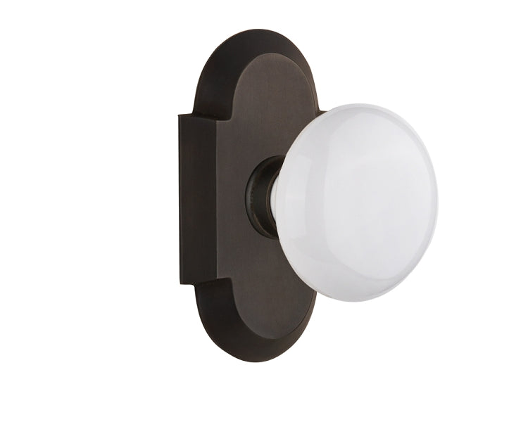 Nostalgic Warehouse Cottage Plate with White Porcelain Knob - Oil Rubbed Bronze