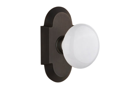 Nostalgic Warehouse Cottage Plate with White Porcelain Knob - Oil Rubbed Bronze